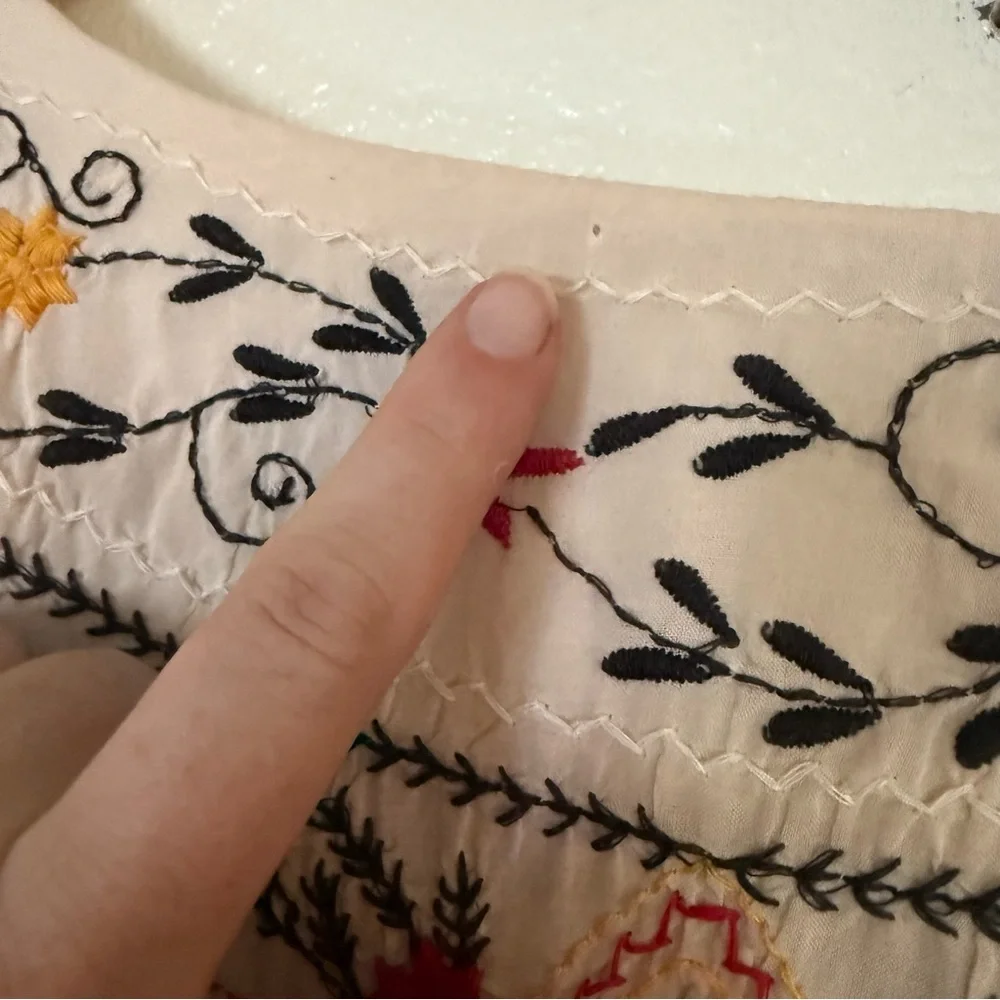 Free People Frida Embroidered Boho Mini Dress Cream XS Festival Peasant - Picture 8 of 13